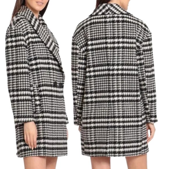 AVEC LES FILLES HOUNDSTOOTH PLAID OVERSIZED PEACOAT SIZE LARGE black & white L - Picture 4 of 12